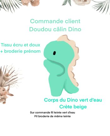 Commande client 27/10 - doudou câlin dino tissu gaze de coton écrue et tissu douillette sur commande
